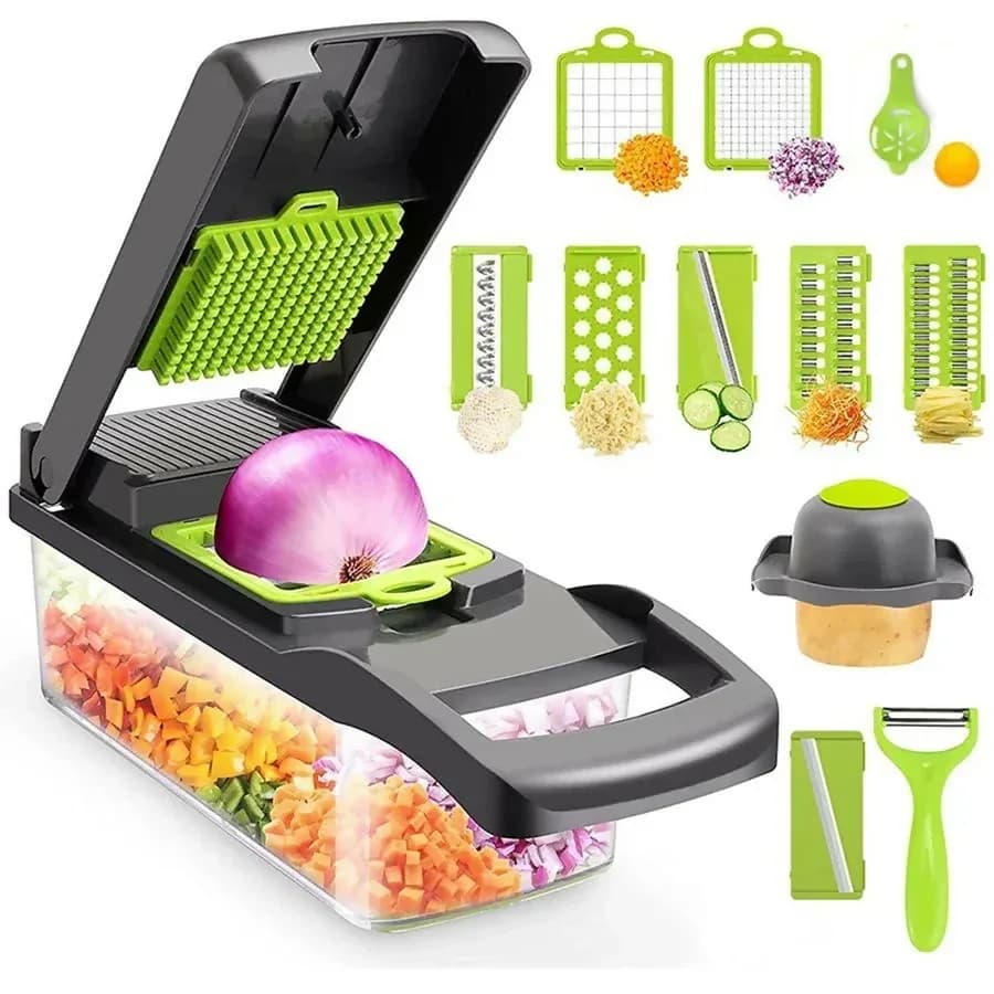Multi-Function Vegetable and Fruit Chopper, Slicer, Dicer, and Grater 14-in-1