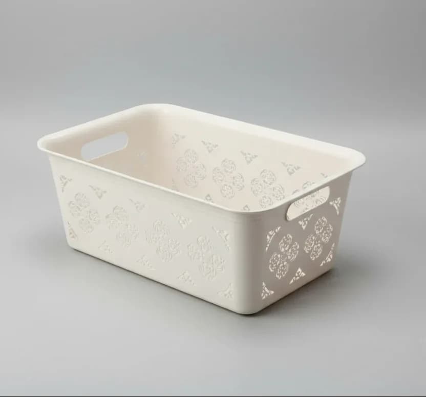 Plastic Storage Basket with Hollow Flower Cut-Outs and Side Handles