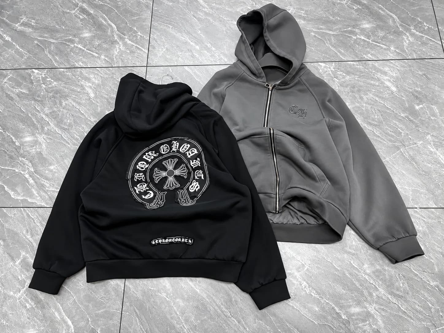 Chrome Hearts Style Gothic Cross Zip-Up Hoodie