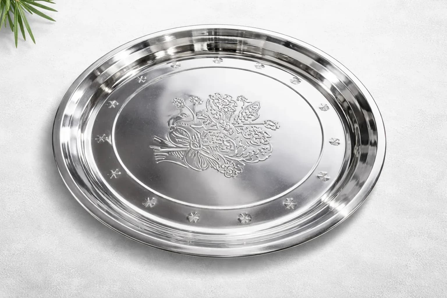Premium Stainless Steel Serving Plate (Floral Design)