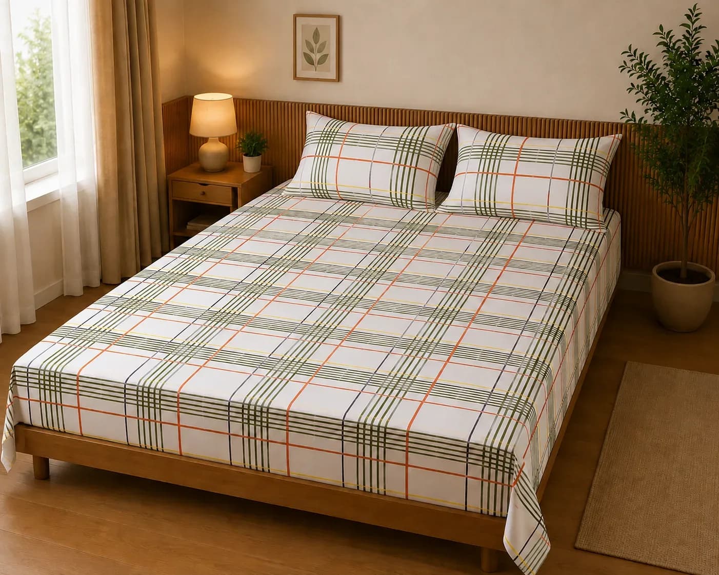 Modern Striped 2 Meter Bedsheet Set with pillow covers