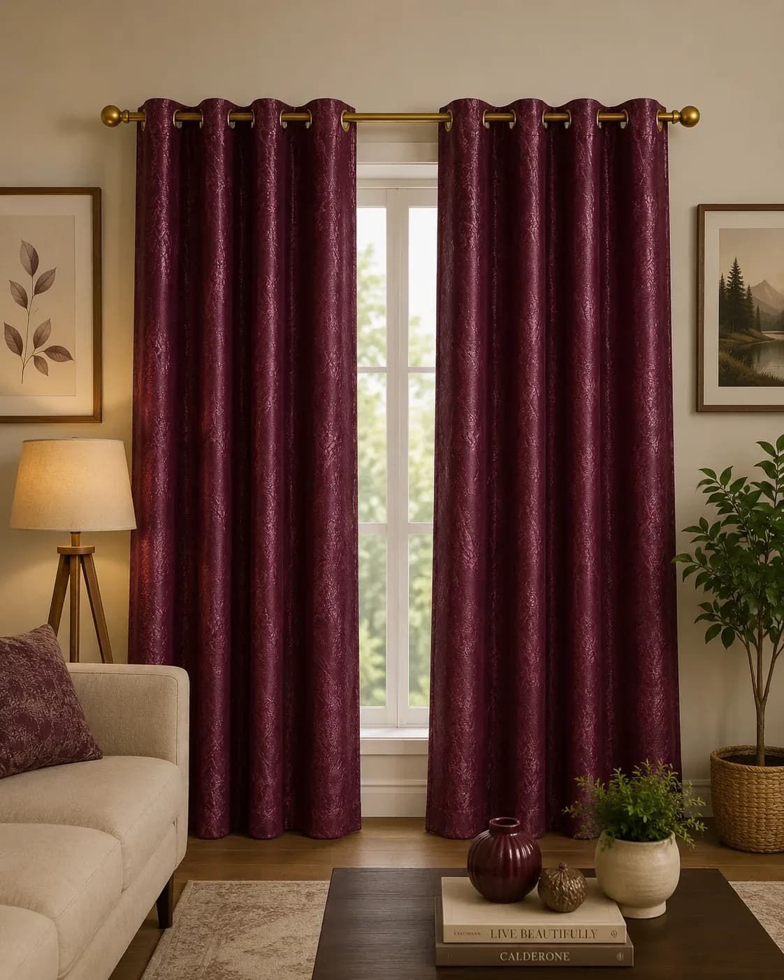 Luxury Wine Red Curtains – 2pcs Set