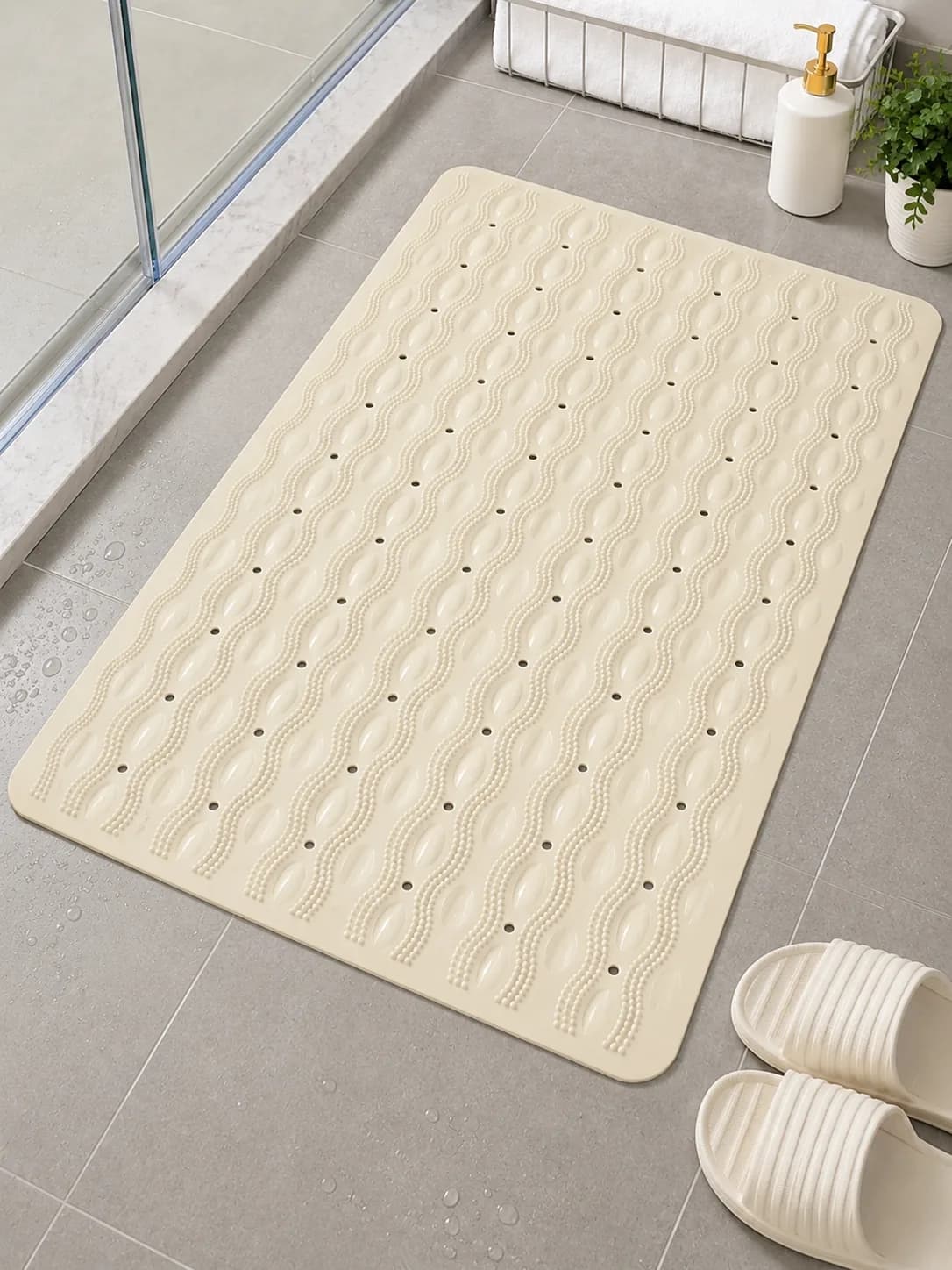 Premium Non-Slip PVC Bathroom Bath Mat – Beige