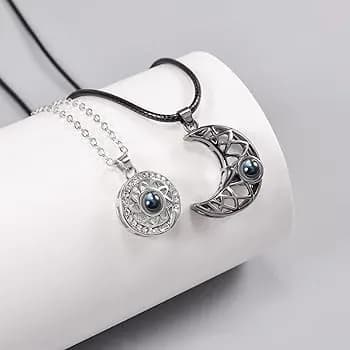 Moon & Sun Couple Magnetic Pendant Necklace Set