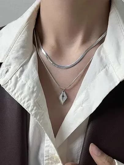 2pcs Titanium chain steel necklace