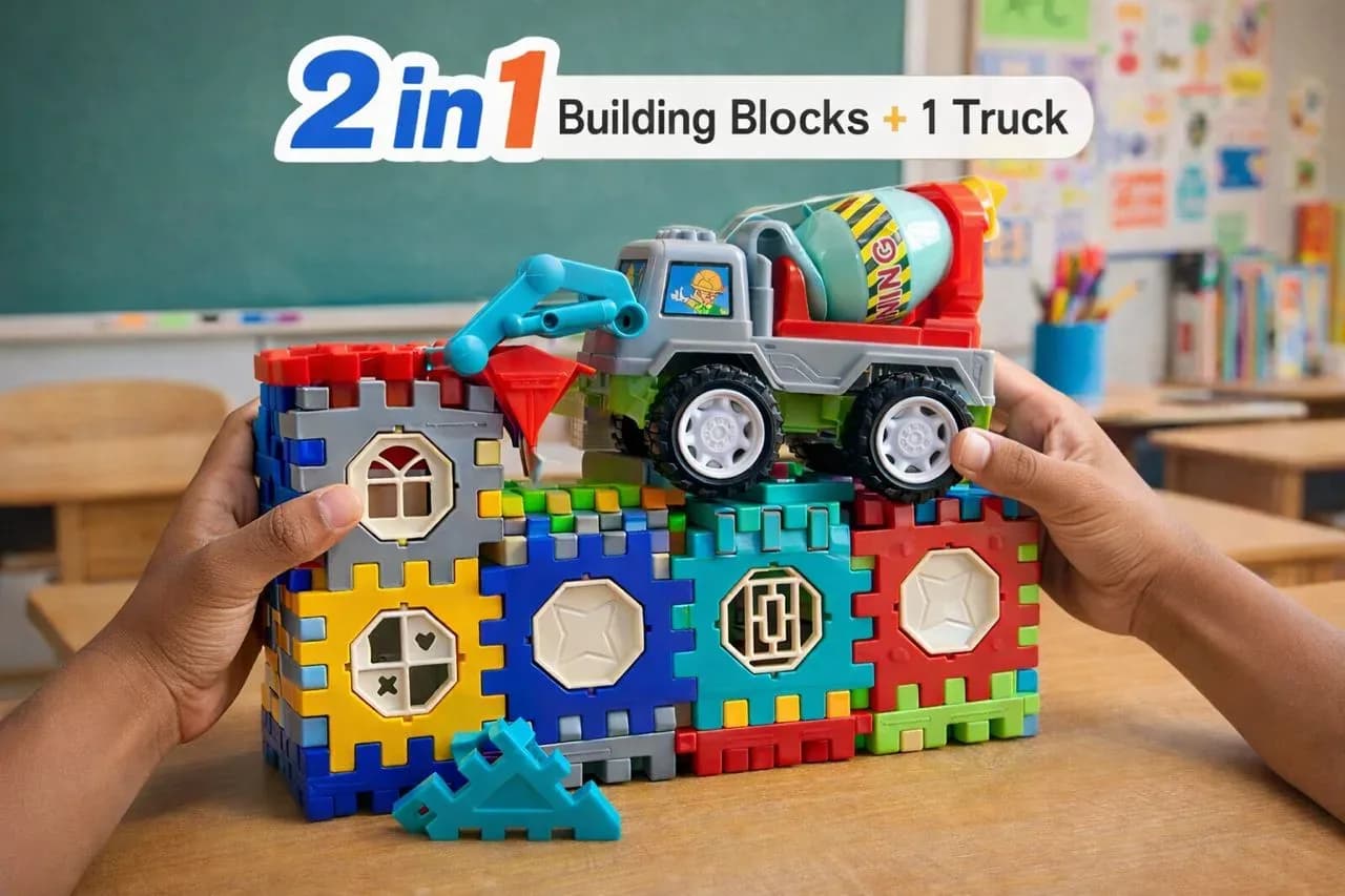 2-in-1 Building Blocks Set with Construction Truck