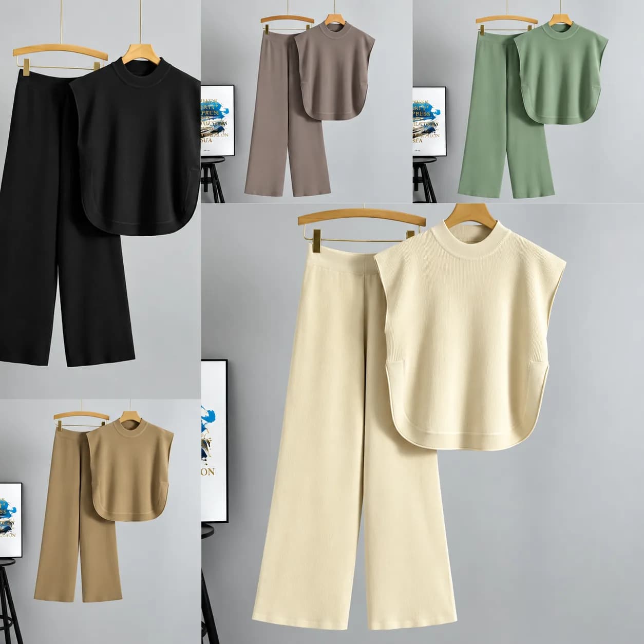 Women’s Ribbed Knit Wide-Leg 2-Piece Lounge Set