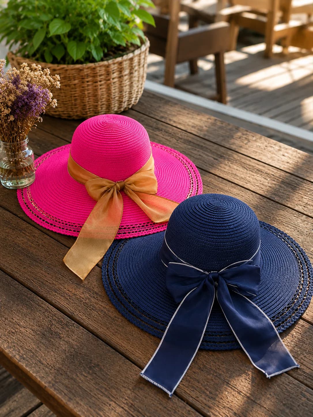 Women's Wide Brim Summer Sun Hat with Bow Ribbon