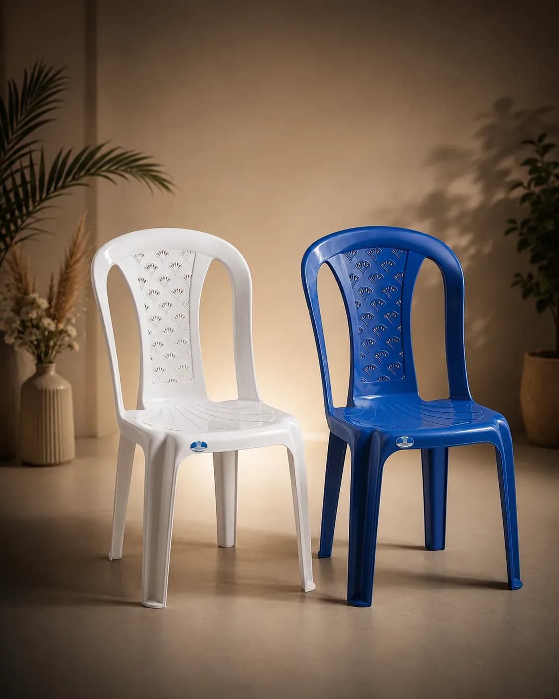 Elegant Comfort Plastic Chair – Blue & White Edition