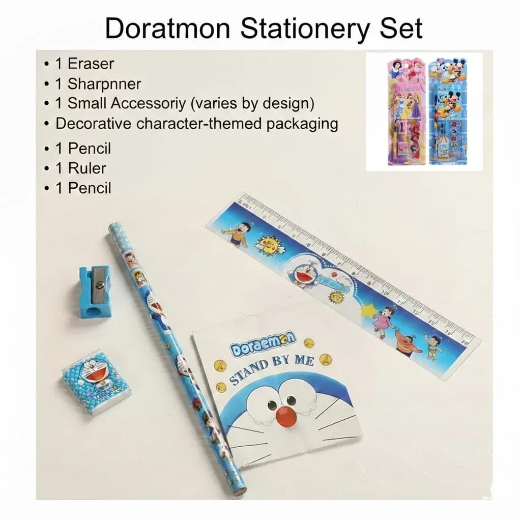 Kids Cartoon School Stationery Set (8-Piece Writing Kit) pencil, rubber and ruler