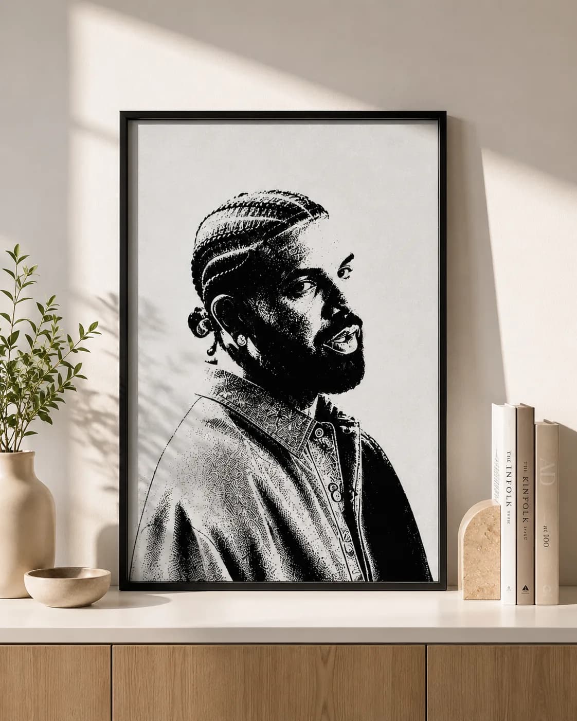 Drake Black & White Stippled Portrait Framed Wall Art A2 & A3