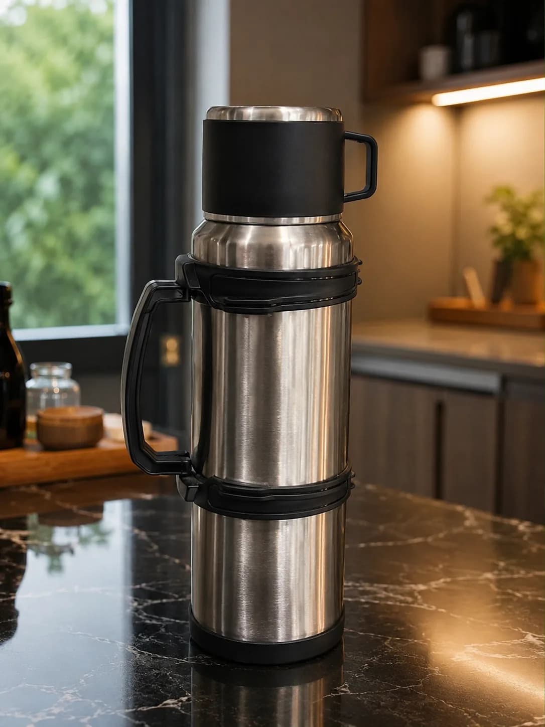 3.2L Stainless Steel Vacuum Insulated Thermal Flask with Cup & Handle