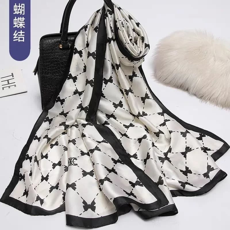 Elegant Butterfly Print Silk-Style Scarf