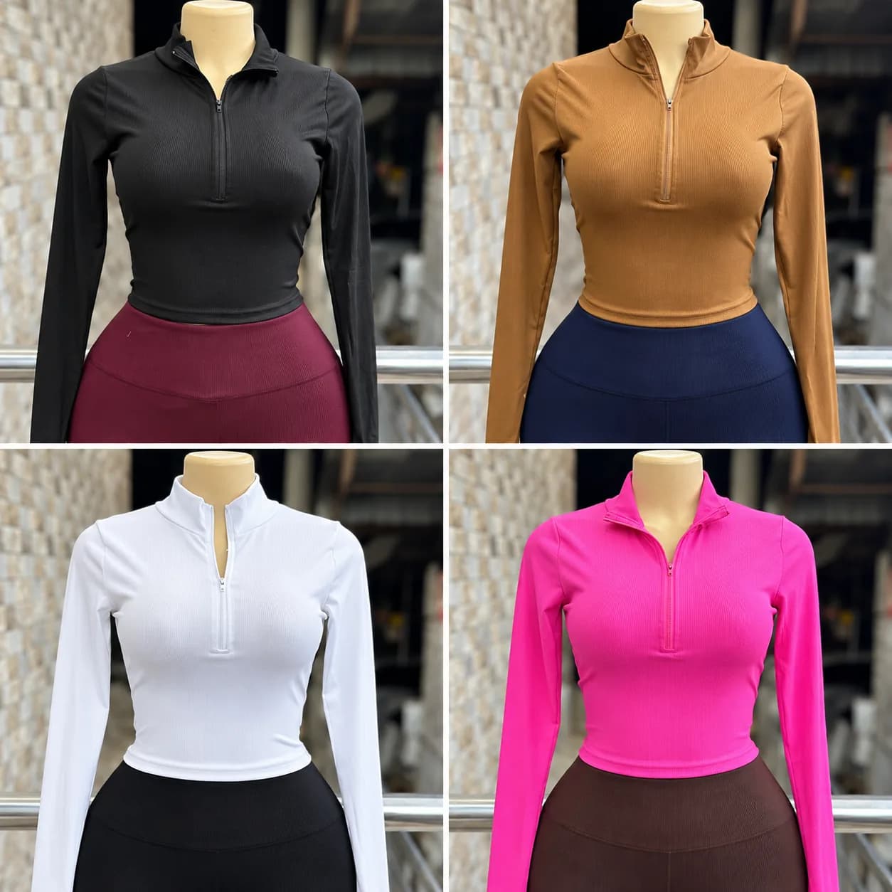 Women’s Ribbed Half-Zip Long-Sleeve Top