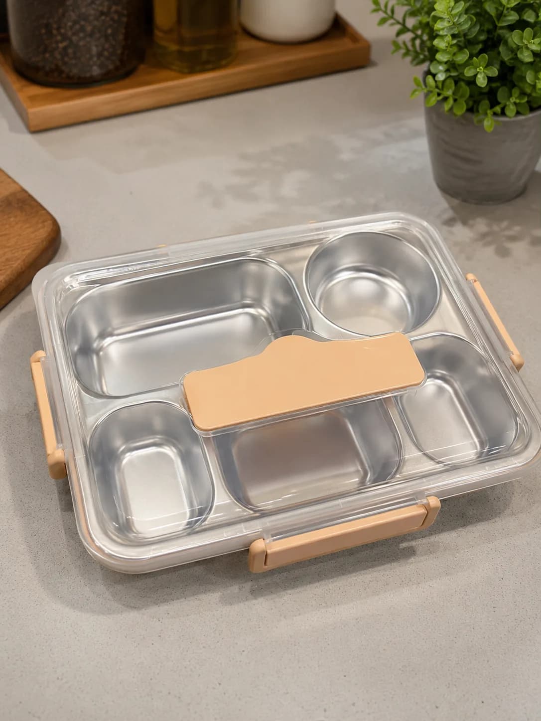 5-Compartment Stainless Steel Bento Lunch Box with Airtight Lid