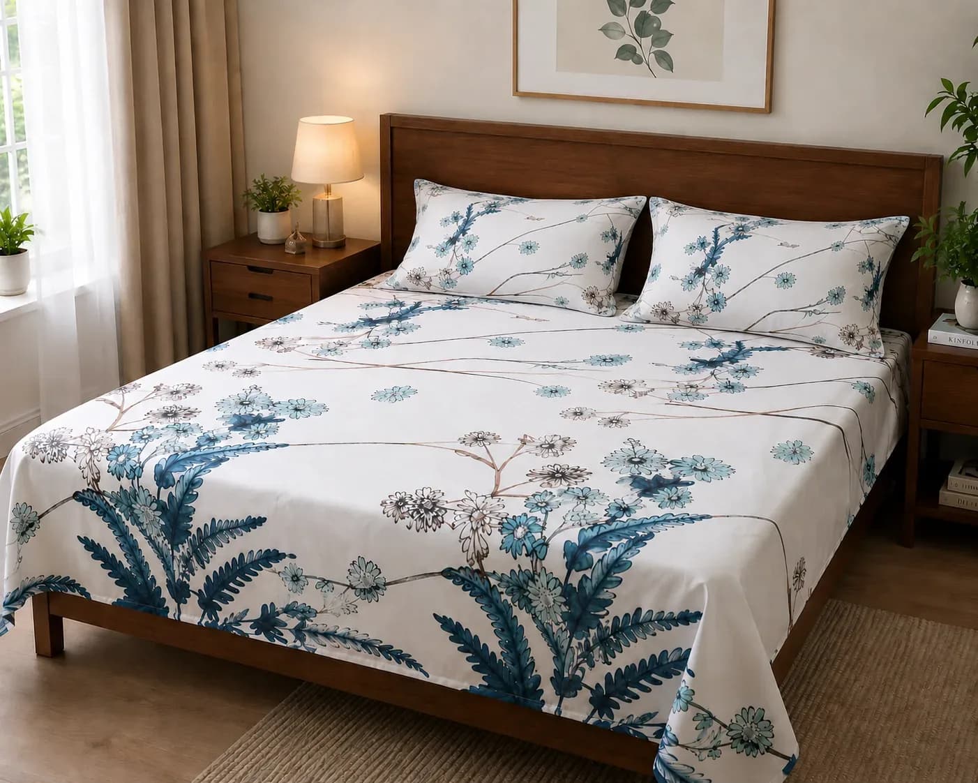 Elegant Floral Printed Bedsheet Set 2X2m