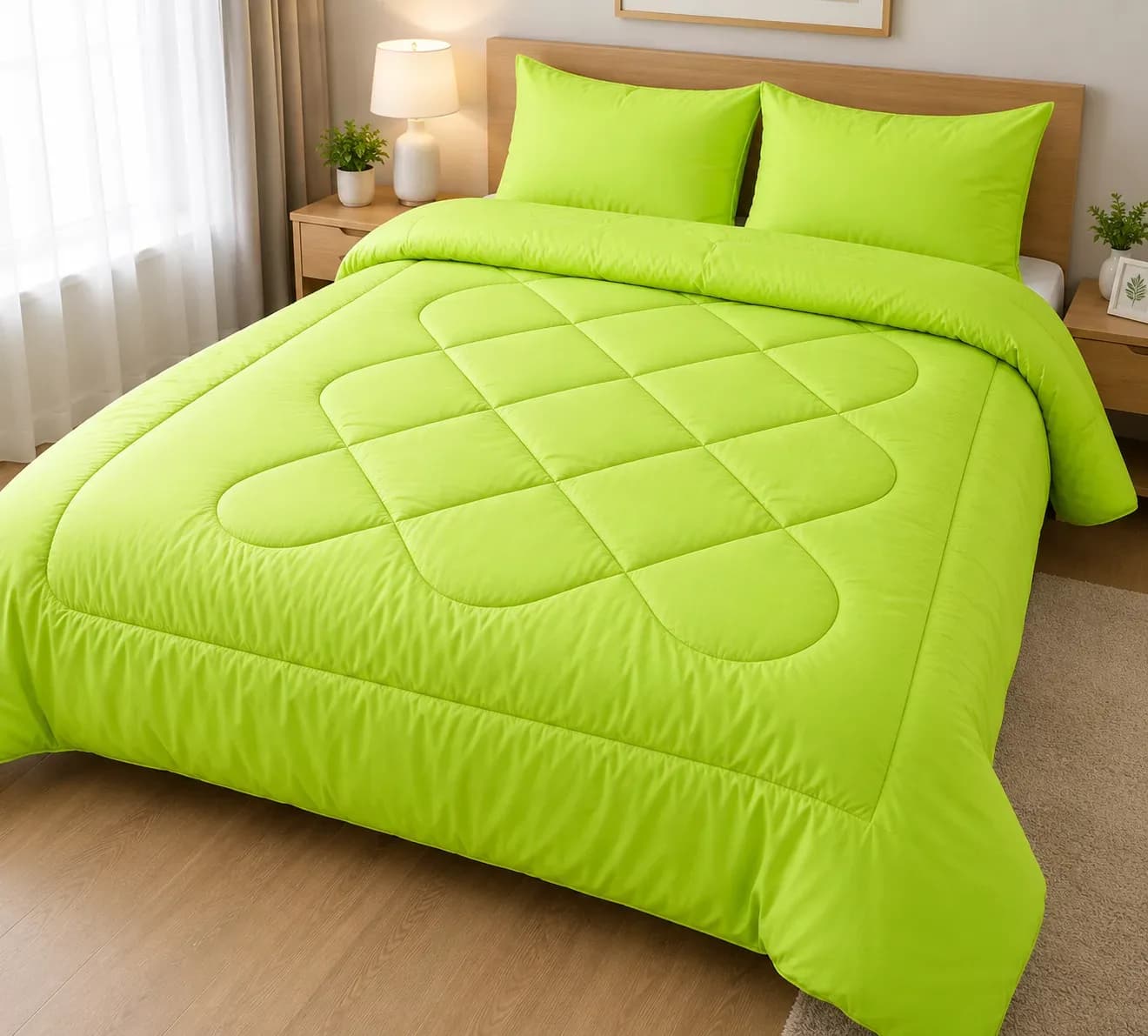 Luxury Lime Green Quilted Bedcover Set with Pillow Covers