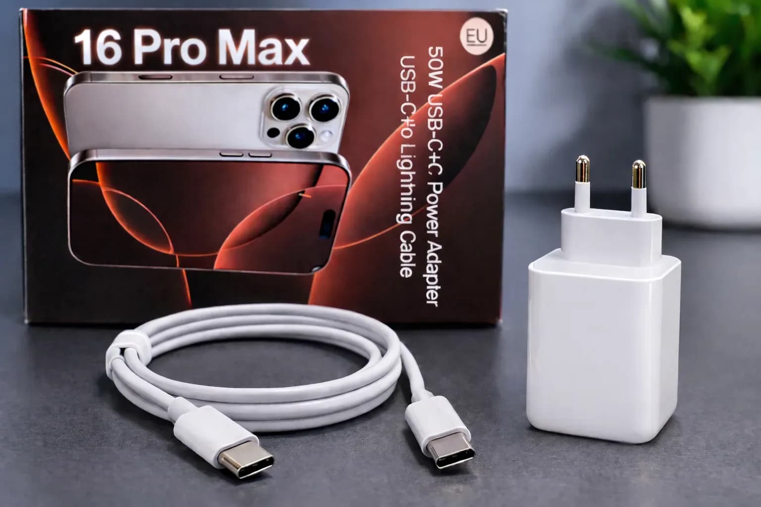50W Fast Charging Adapter with USB-C to Lightning Cable (EU Plug)