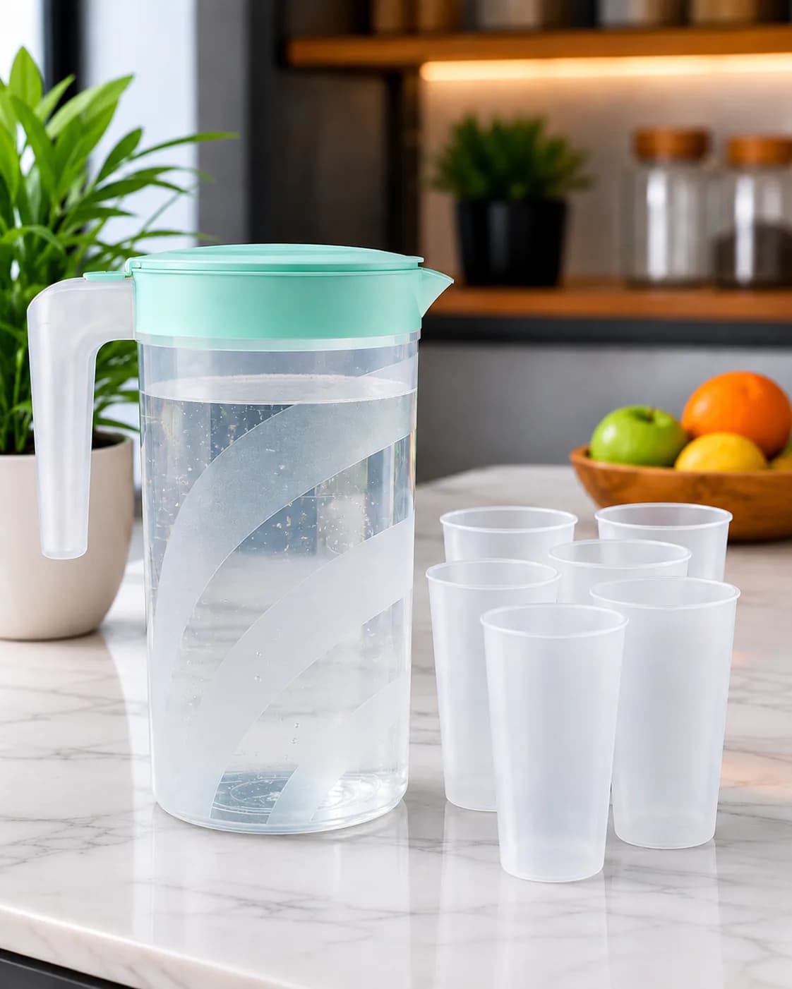 Premium 2L Plastic Water & Juice Pitcher Set with 5 Cups