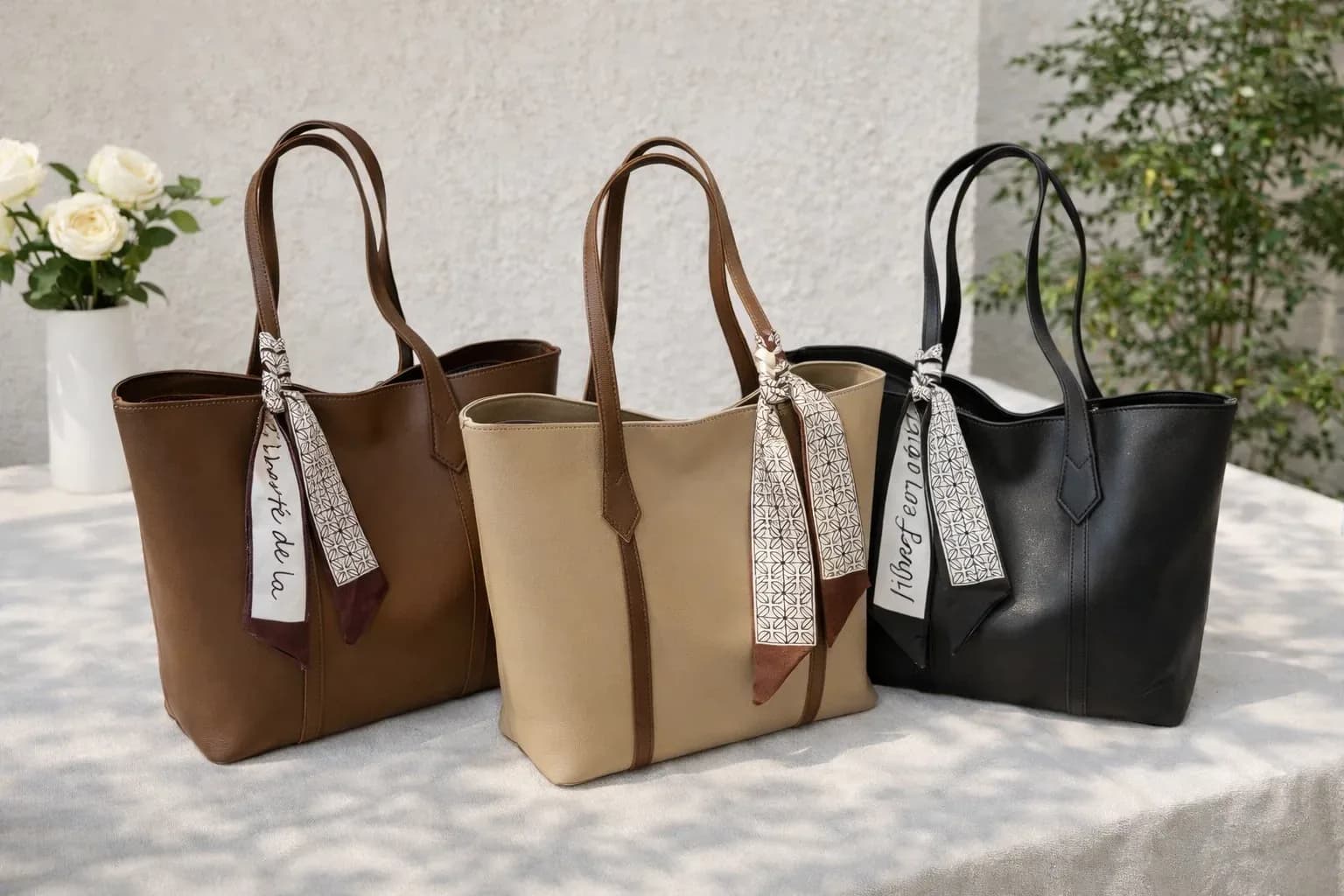 Elegant Everyday Tote Bag with Scarf Accent