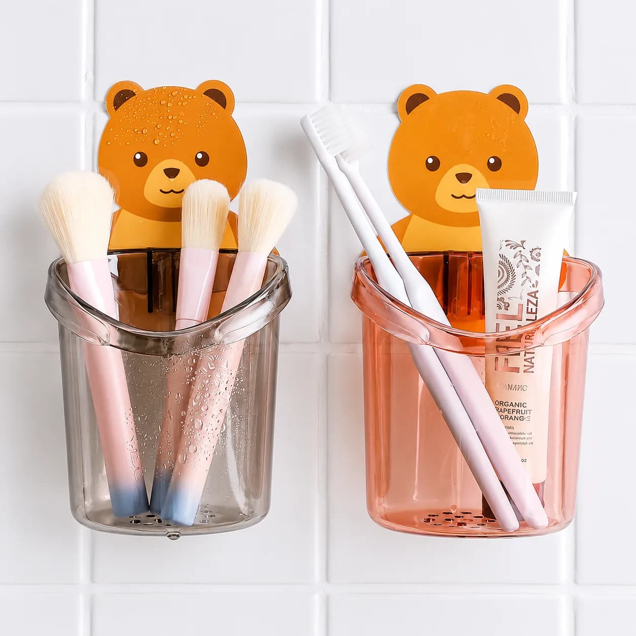 Cute Bear Wall-Mounted Bathroom Storage Cup Holder
