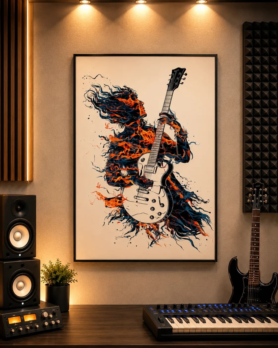 Premium Music Studio Guitar Wall Art – A2 & A3 Black Wood Frame