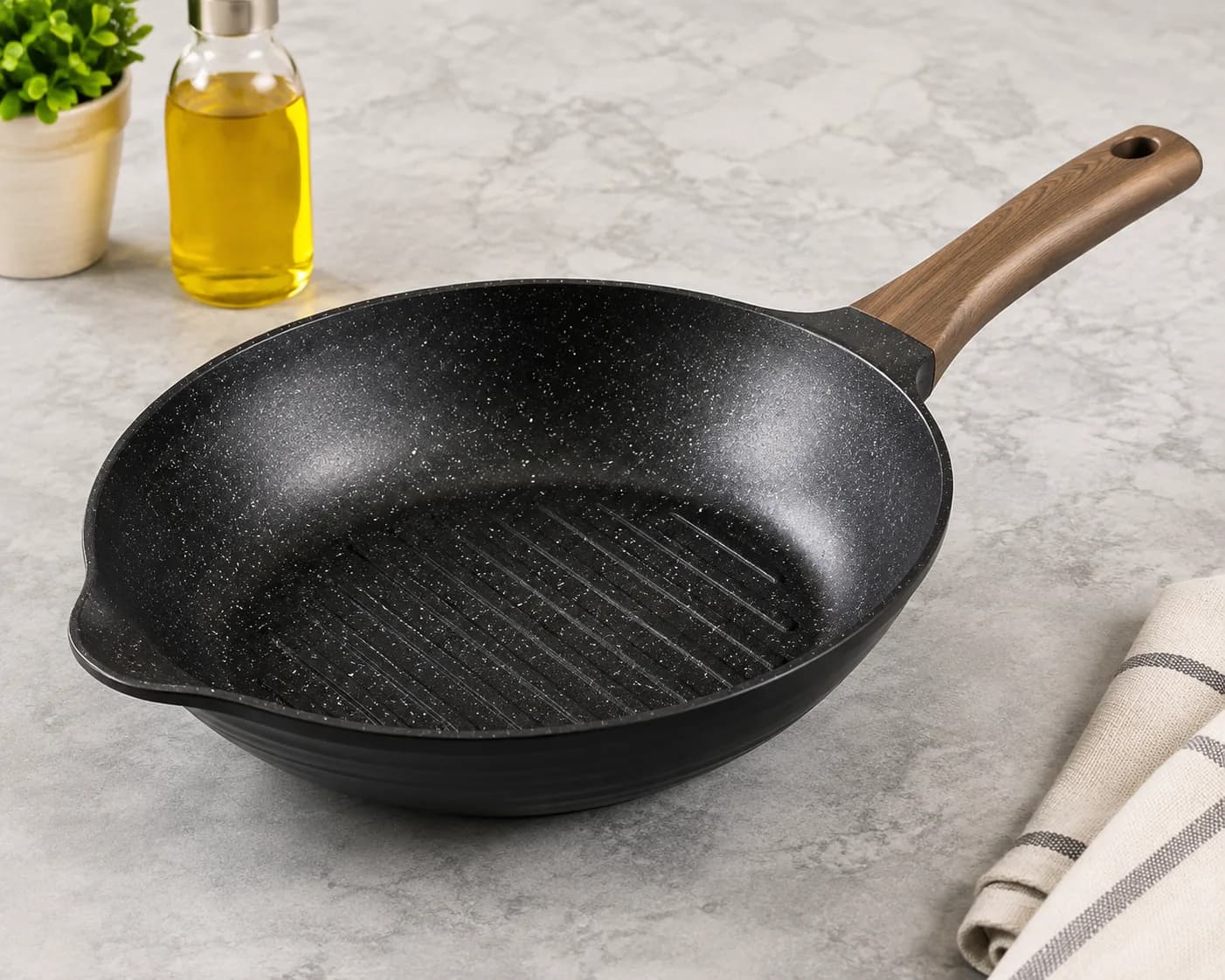 Non-Stick Wok Frying Pan with Wooden Handle
