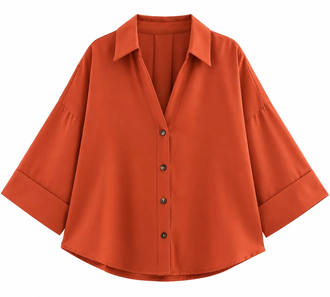 Women’s Casual Flare Sleeve Shirt – Button-Up Loose Fit Orange | White | Brown | Olive Green | Brick Red | Pink/Fuchsia