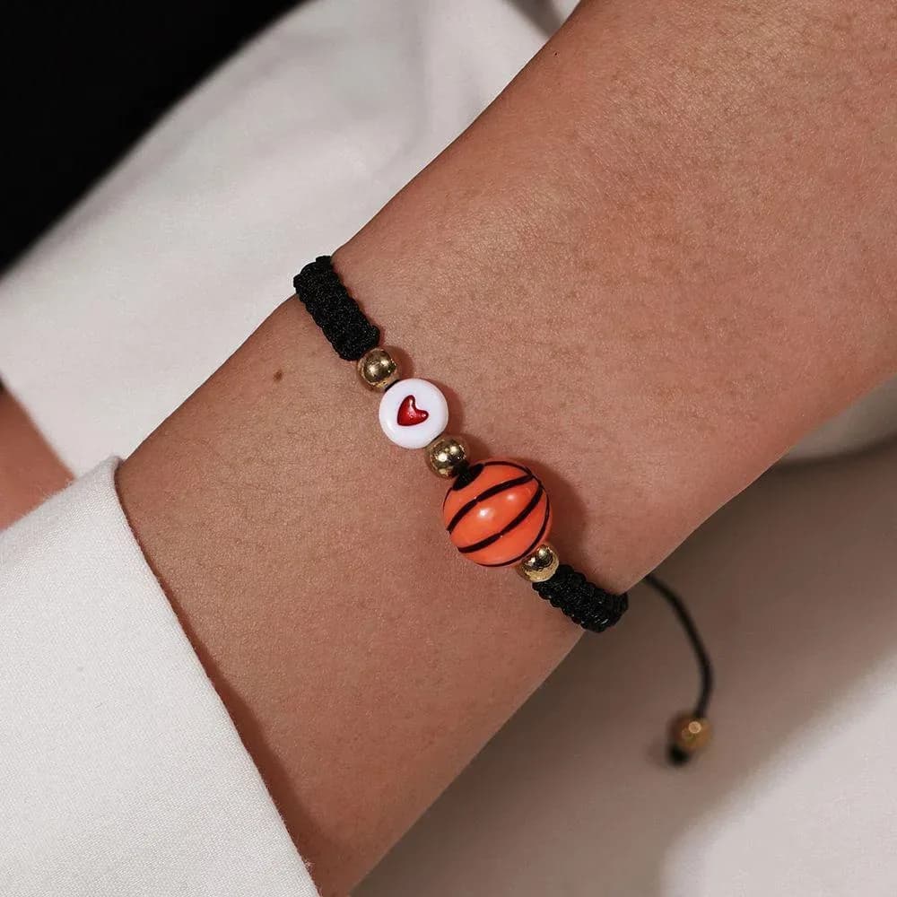 Adjustable black braided cord basketball charm bracelet