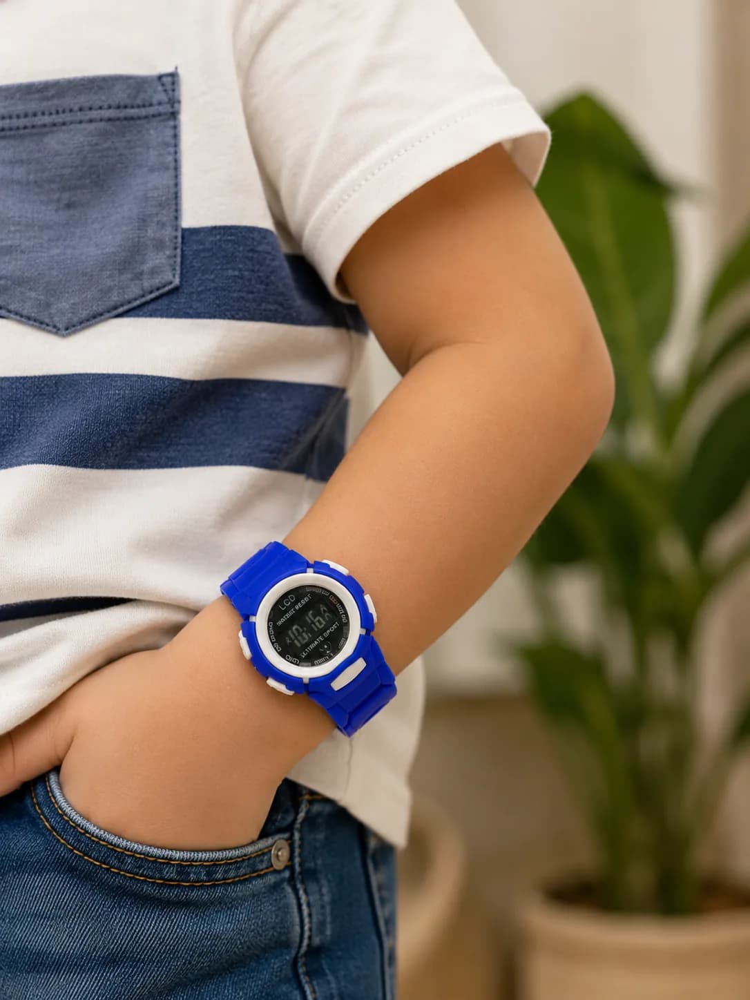 Kids Digital Sports Watch – Blue Waterproof LCD Watch