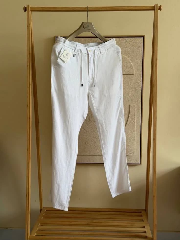 Men’s Linen-Style Casual Trousers – Elastic Waist Drawstring Pants