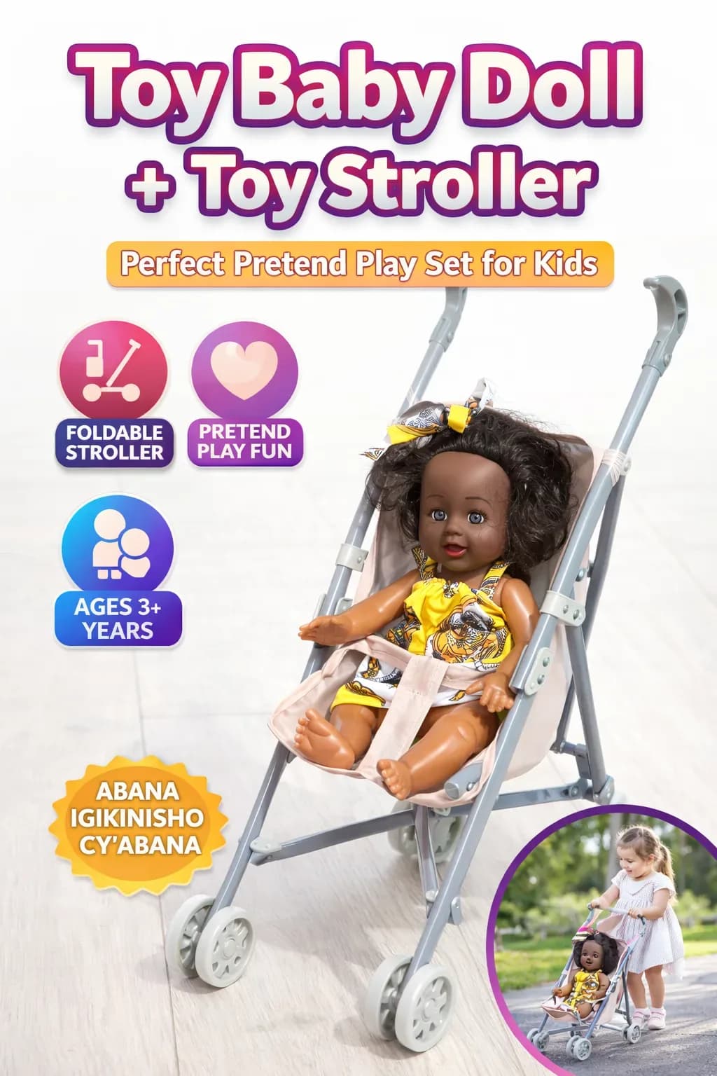 Baby Doll with Foldable Toy Stroller – Pretend Play Set for Kids