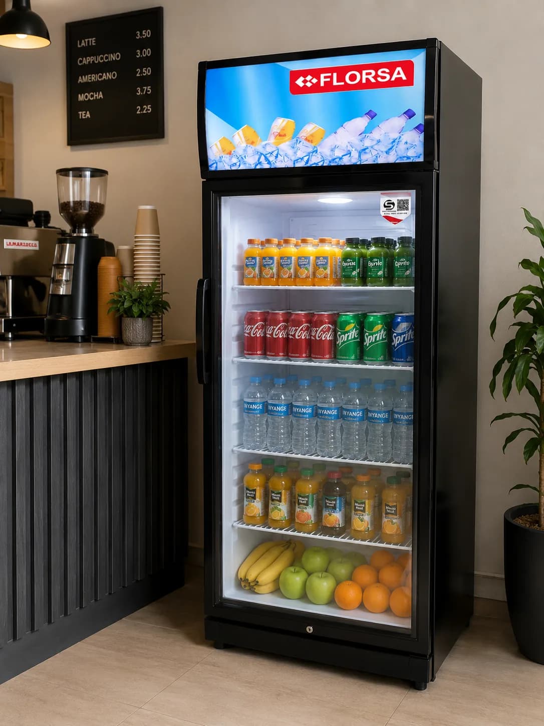 FLORSA Glass Door Beverage Display Refrigerator