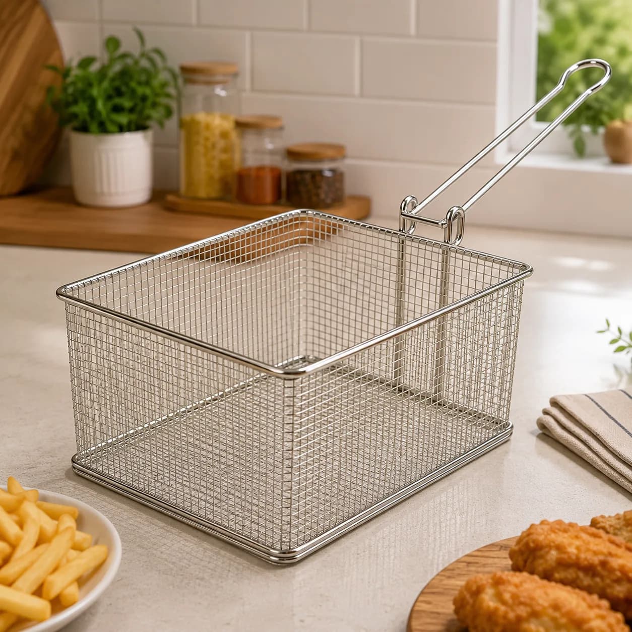 Stainless Steel Deep Fryer Basket with Handle