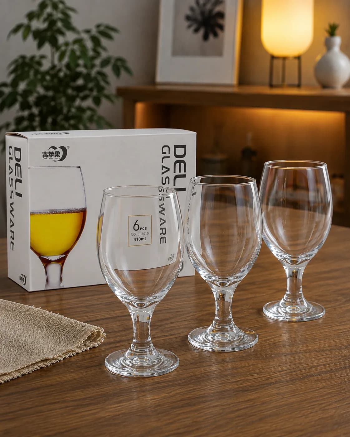 Deli 410ml Stemmed Glass Goblets – 6-Piece Premium Glassware Set