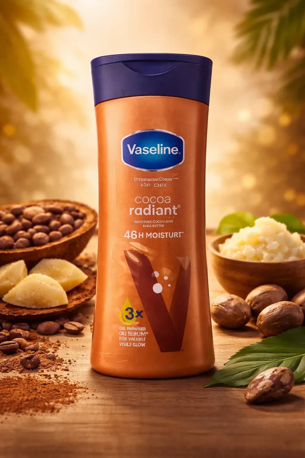 Vaseline Intensive Care Cocoa Radiant Body Lotion (48H Moisture, Oil-Infused Serum)