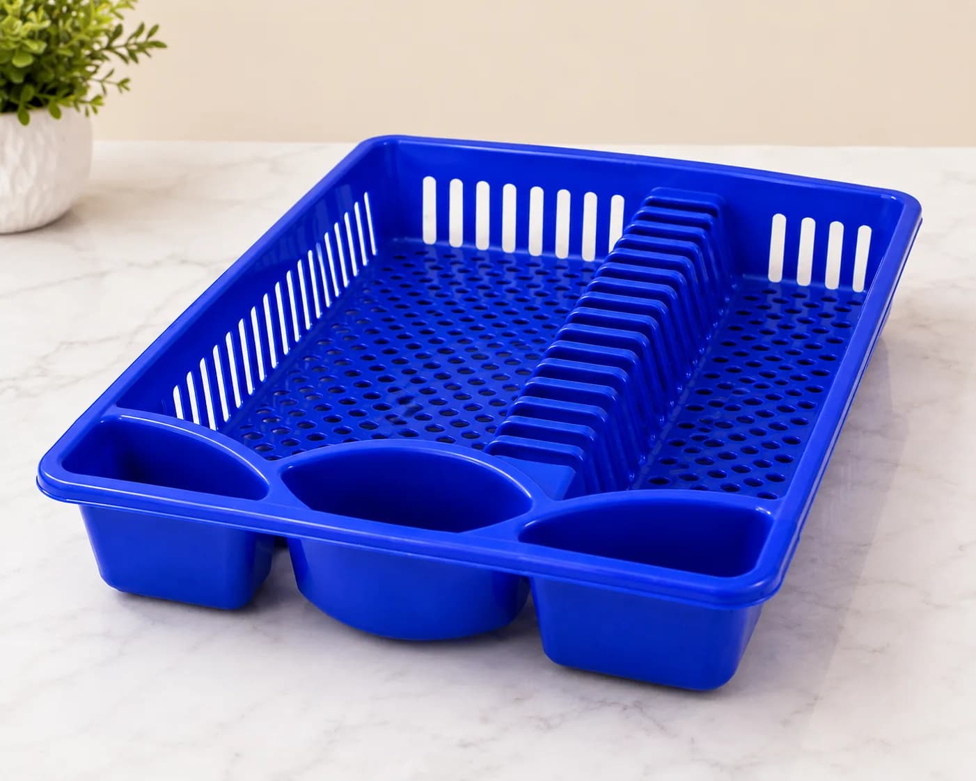 Plastic Dish Drying Rack with Cutlery Holder