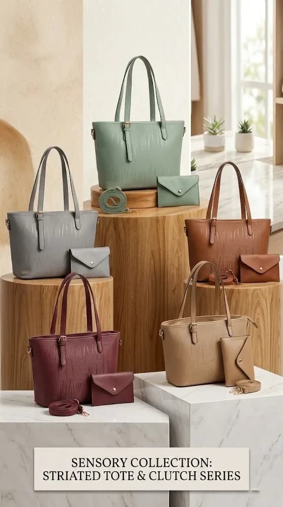 Striated Elegance 3-Piece Tote & Wallet Set