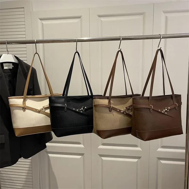 Elegant Duo-Tone Leather Tote Bag