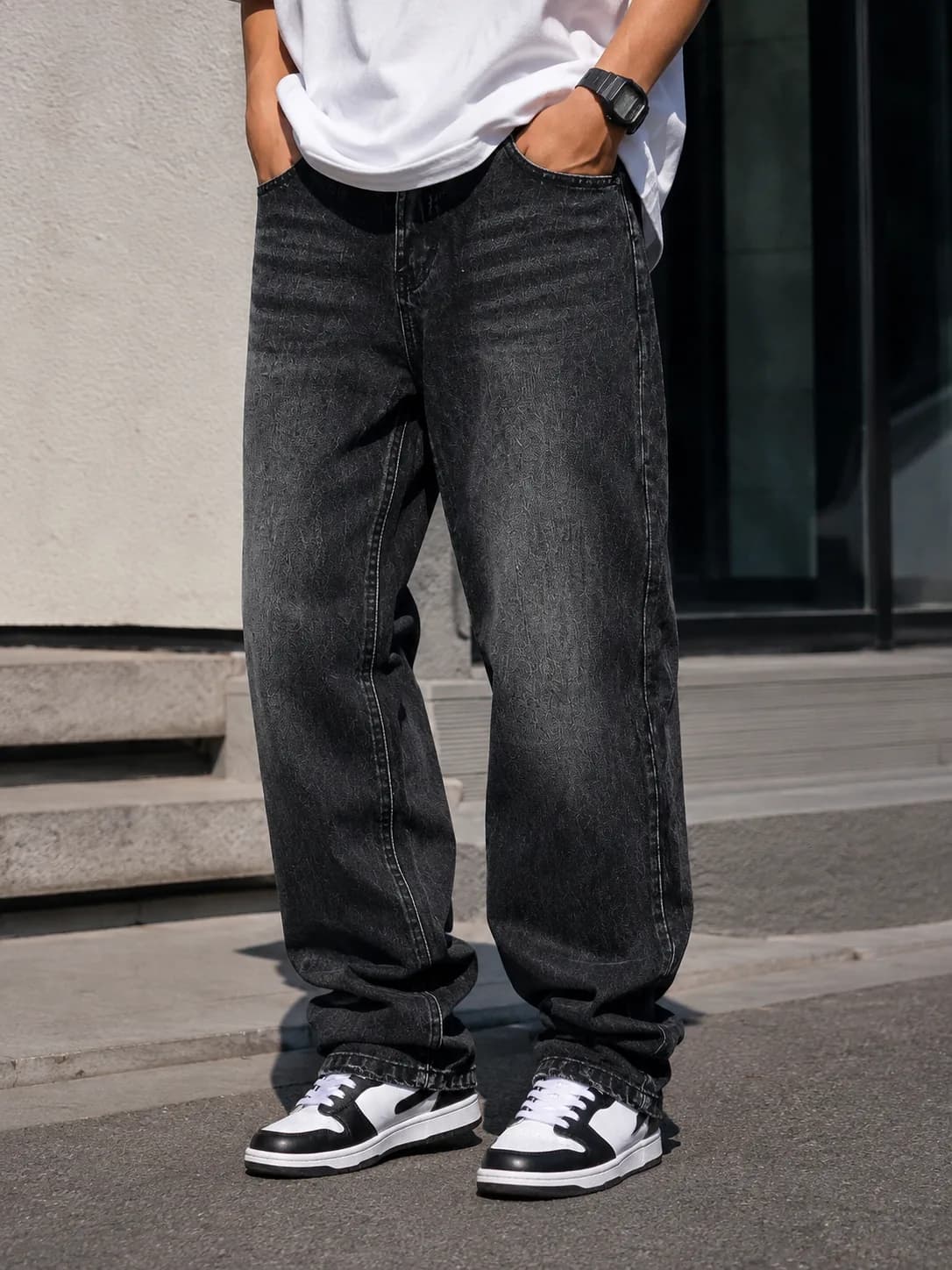 Classic Black Washed Straight-Leg Jeans