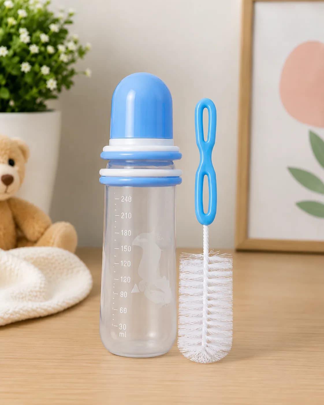 Baby Feeding Bottle Set with Cleaning Brush (Blue)
