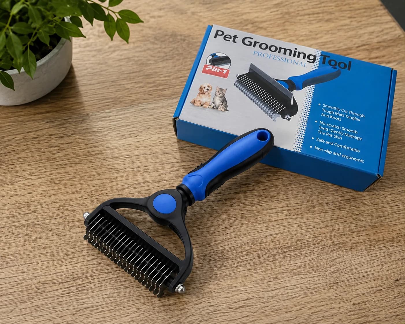 2-in-1 Professional Pet Dematting & Deshedding Grooming Tool