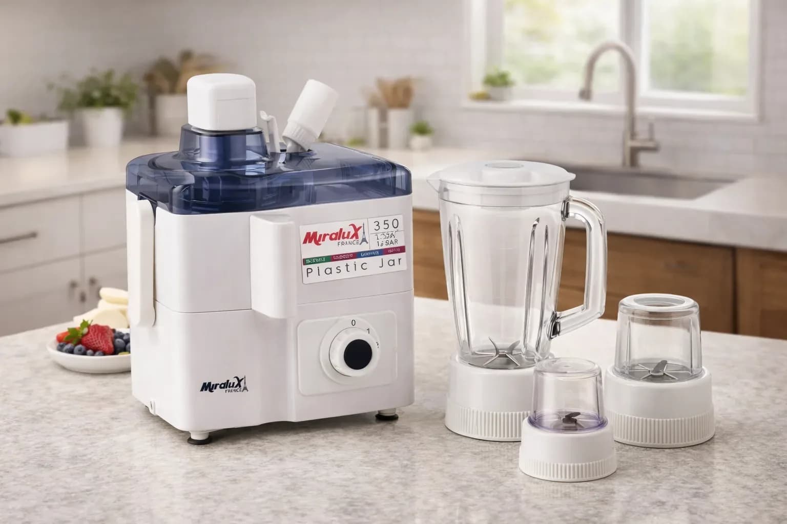 Miralux France 4-in-1 Juicer, Blender & Food Processor – 350W (Model MB-203)
