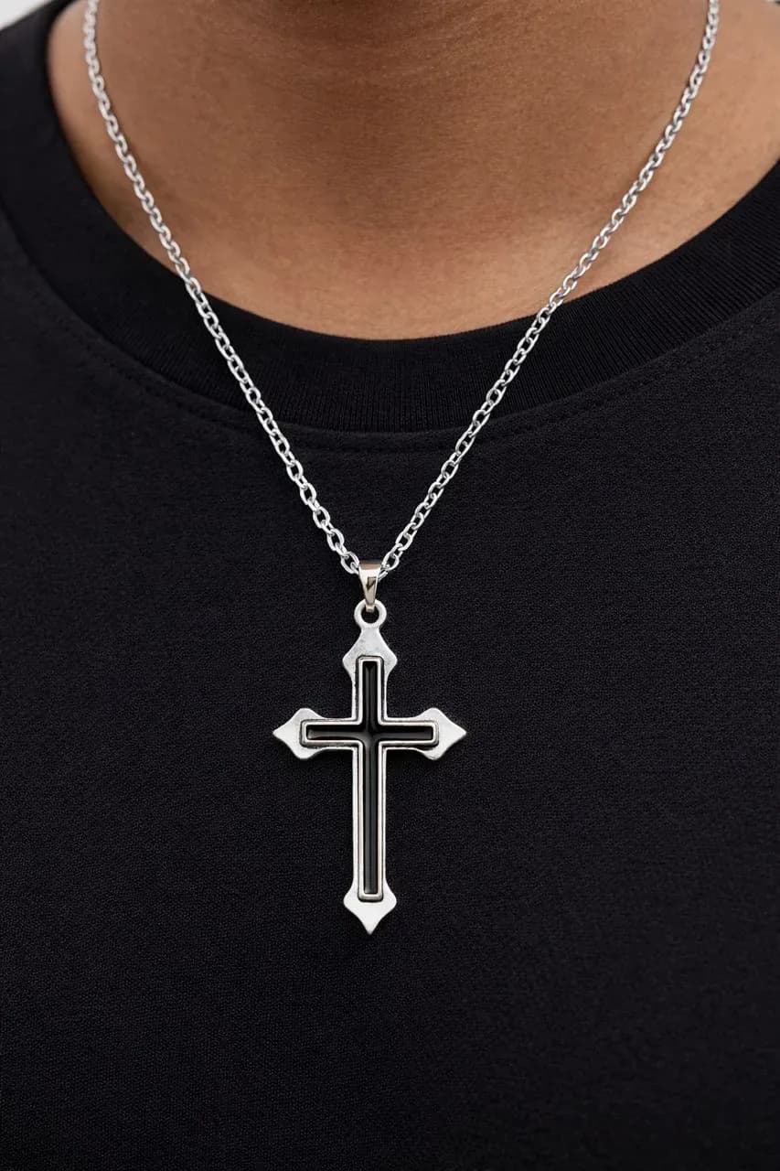 Classic Cross Pendant Necklace (Silver Tone Chain)