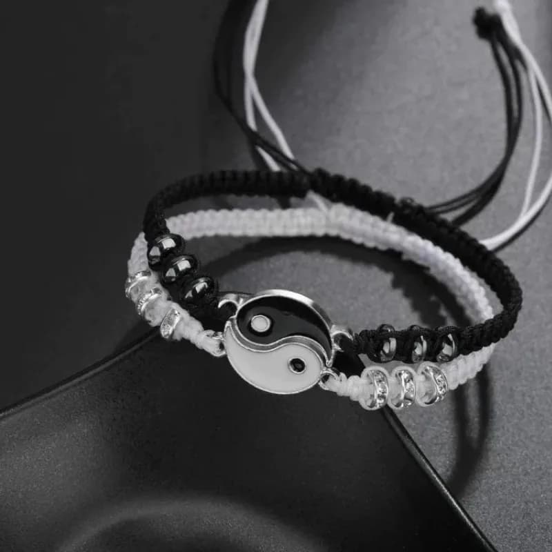 Yin Yang Couple Friendship Bracelet Set (Adjustable Cord) 2 pieces