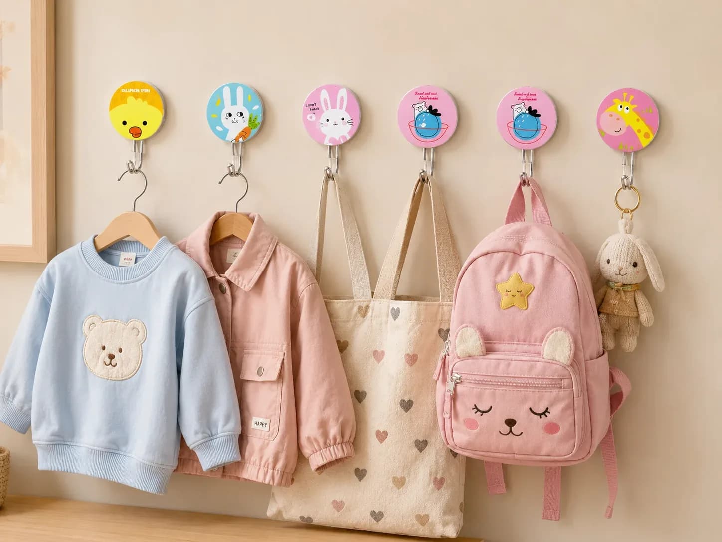 Wanxin Fashion Strong Adhesive Cartoon Wall Hooks (6-Piece Pack)