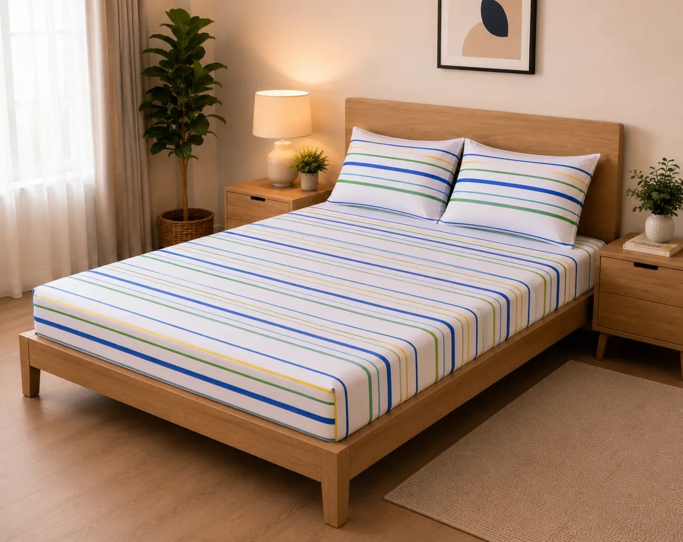 Color Stripe Premium Bedsheet Set – 2.50m × 2.50m