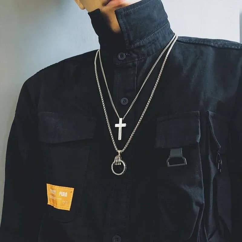Skull Hand Ring Cross Necklace 2set