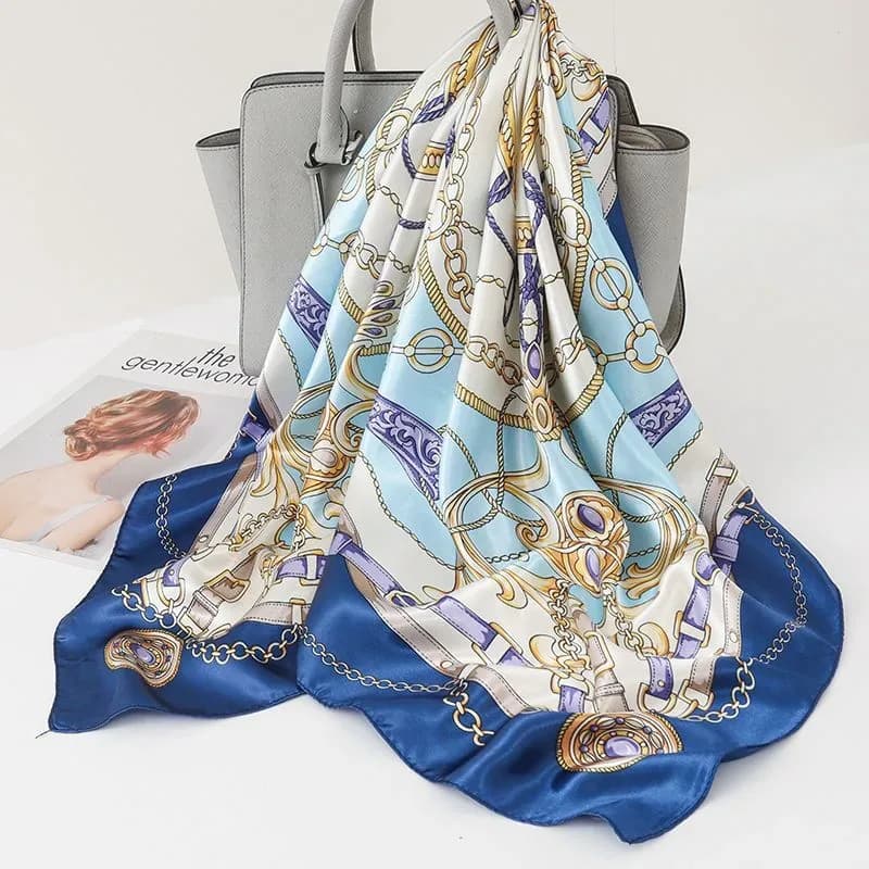Elegant Floral Print Satin Square Scarf