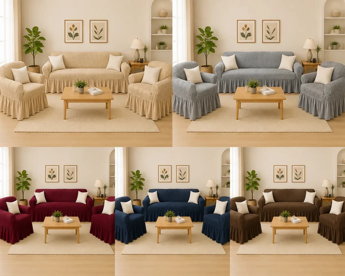 Stretchable Sofa Cover Set with Armchair Covers